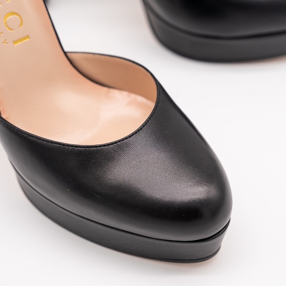 size 40.5G 10.5 US Gucci Platform Pumps Black Leather Strap Buckle - Picture 7 of 12